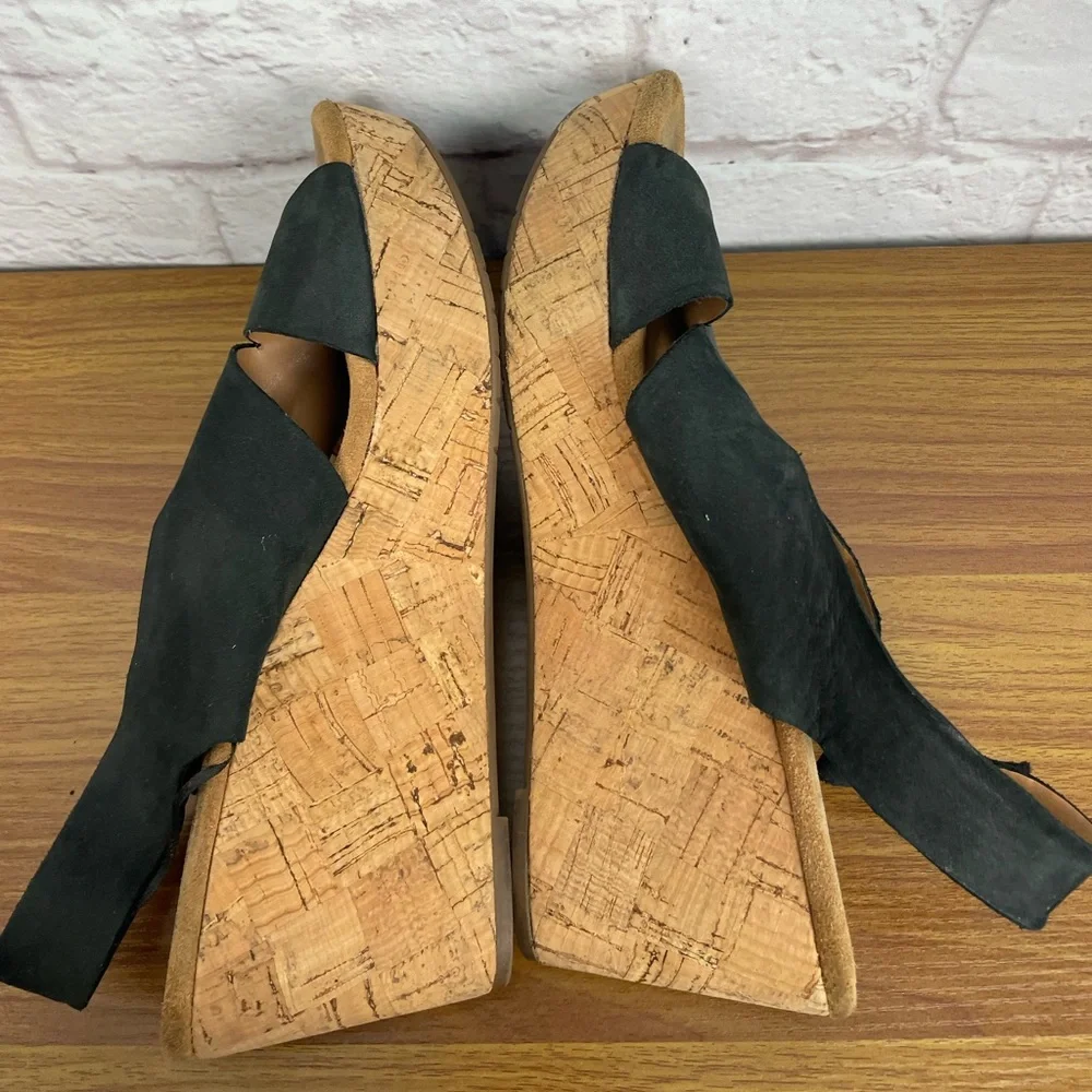 Clarks Artisan Suede Black Cork Wedge Sandals Size 11